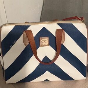 Dooney & Bourke Blue and White Satchel with Chevron Pattern